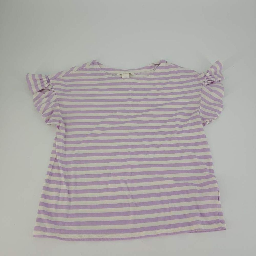 H&M Women's XS Blouse Ruffle Purple White Stripes Pullover Soft Casual Top